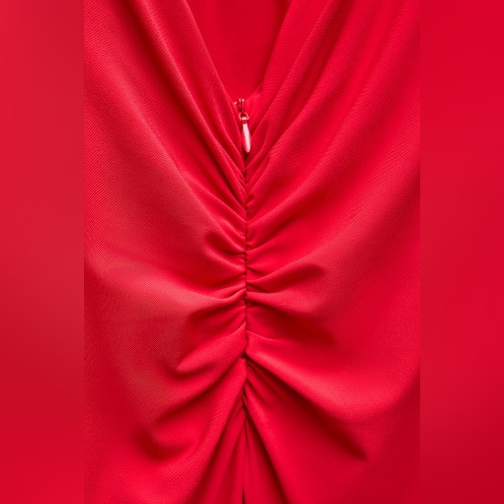 NWT. Zara Intense Red Draped Lingerie-Style Midi Dress. Size S. - Picture 7 of 14